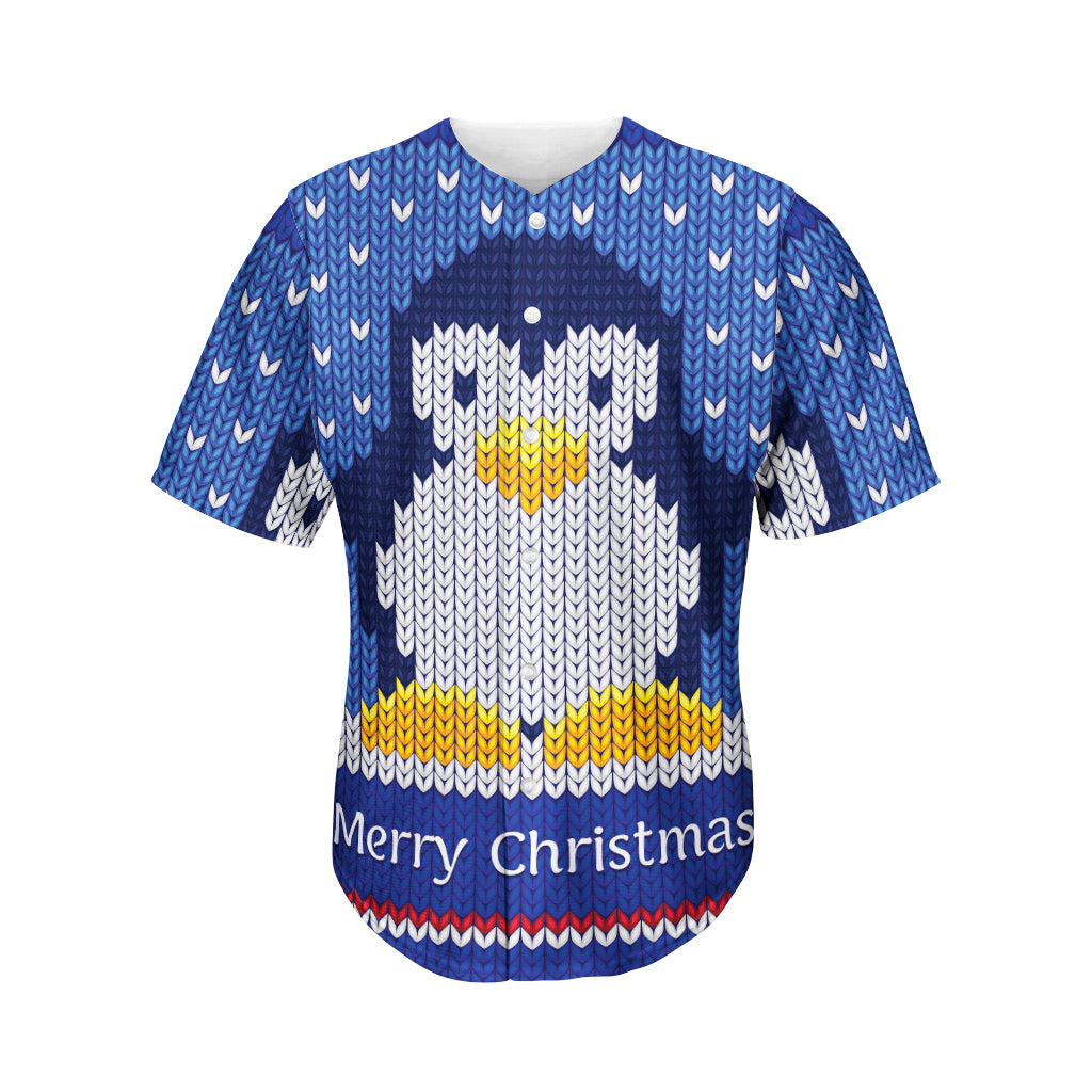 Christmas Penguin Knitted Print Men's Baseball Jersey