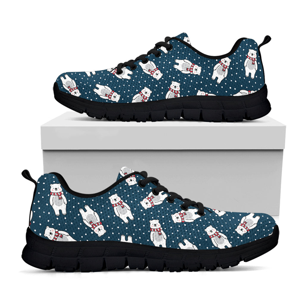 Christmas Polar Bear Pattern Print Black Sneakers