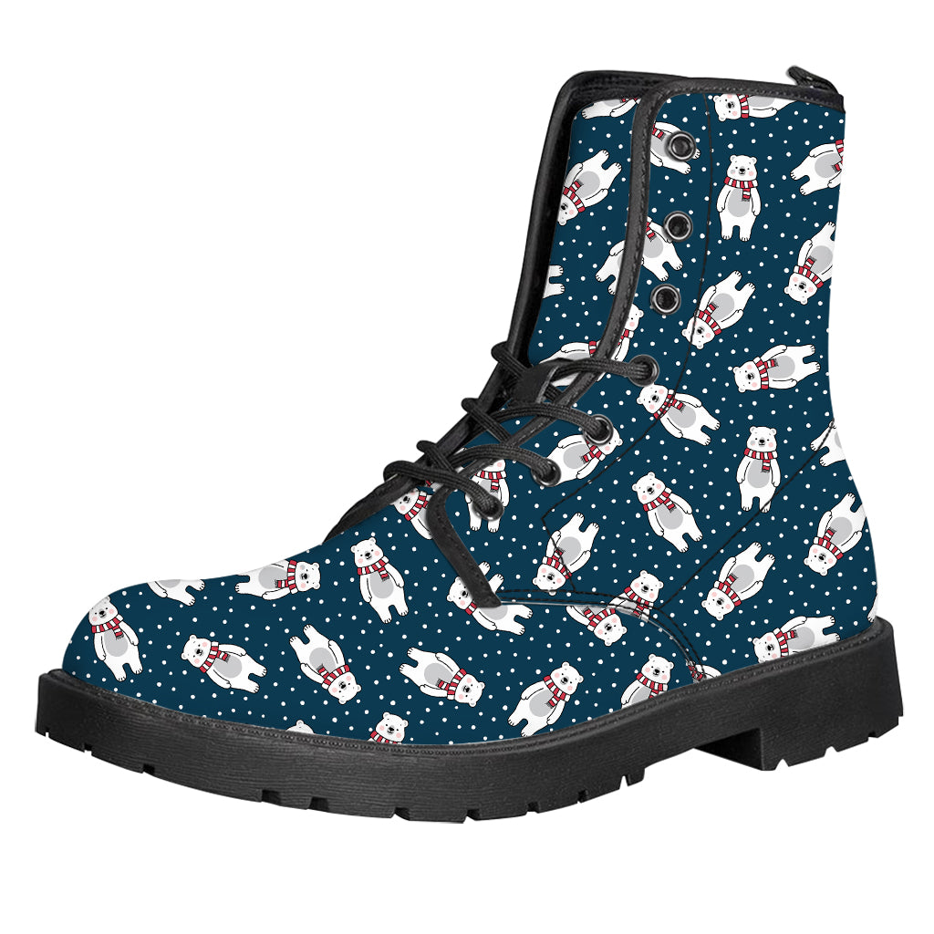 Christmas Polar Bear Pattern Print Leather Boots