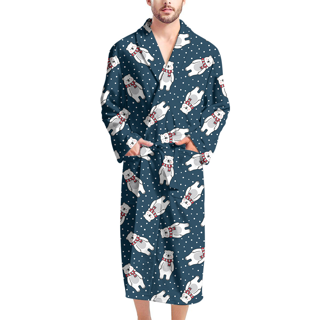 Christmas Polar Bear Pattern Print Men's Bathrobe