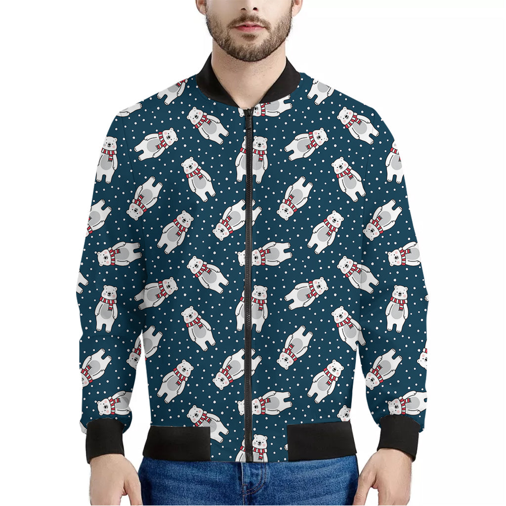 Christmas Polar Bear Pattern Print Men's Bomber Jacket