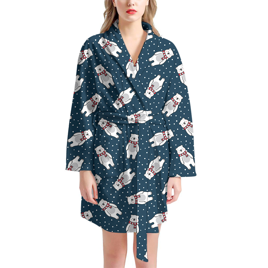 Christmas Polar Bear Pattern Print Women's Bathrobe