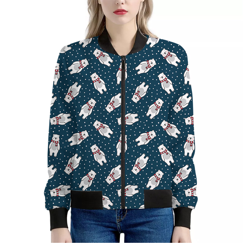 Christmas Polar Bear Pattern Print Women's Bomber Jacket