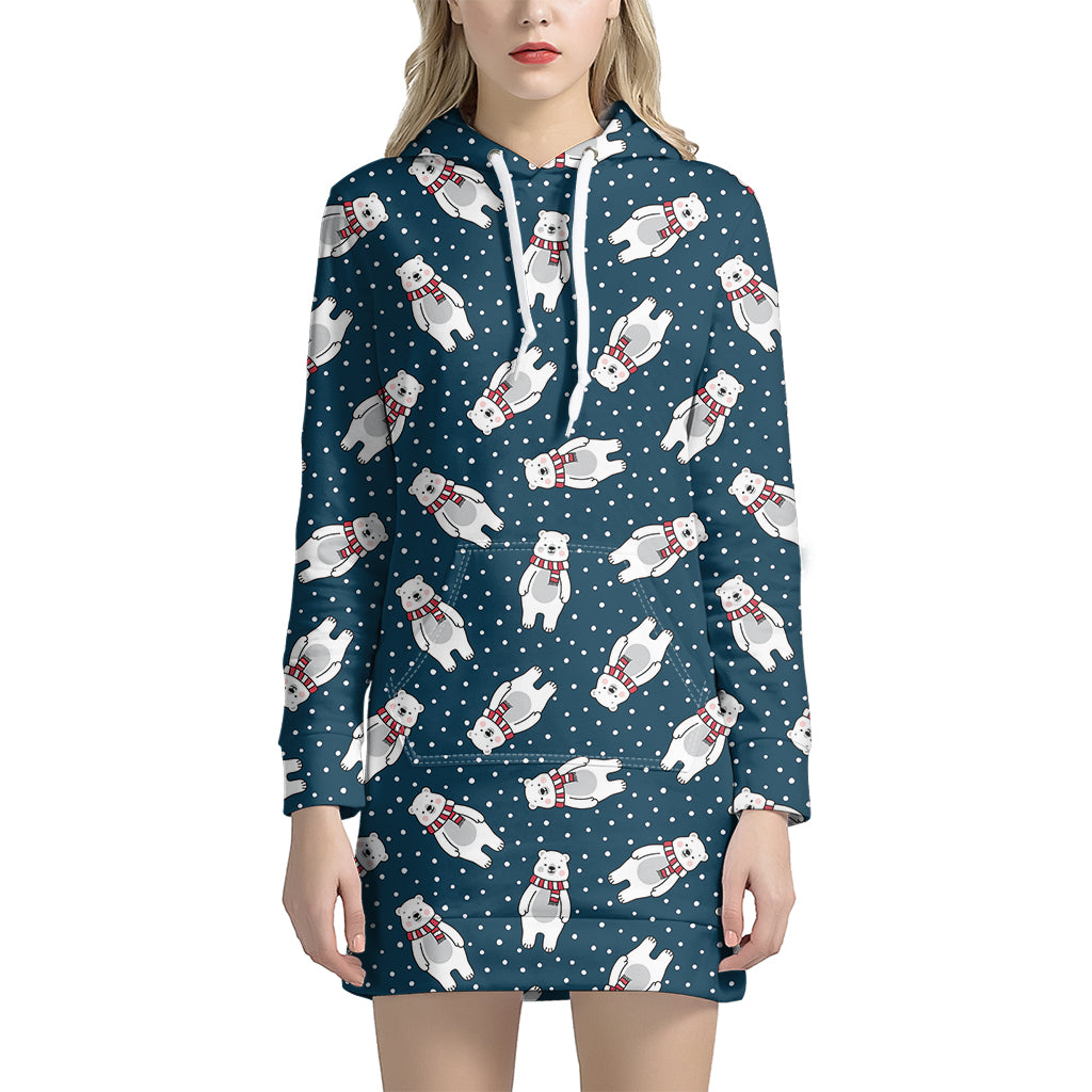 Christmas Polar Bear Pattern Print Women's Pullover Hoodie Dress