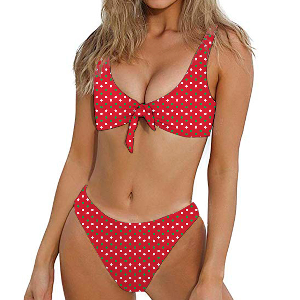 Christmas Polka Dot Pattern Print Front Bow Tie Bikini