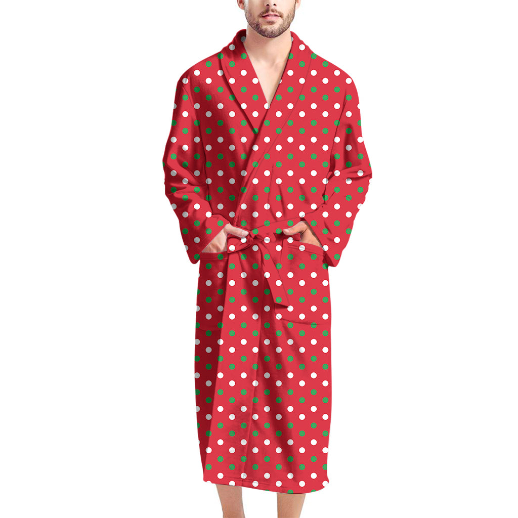 Christmas Polka Dot Pattern Print Men's Bathrobe