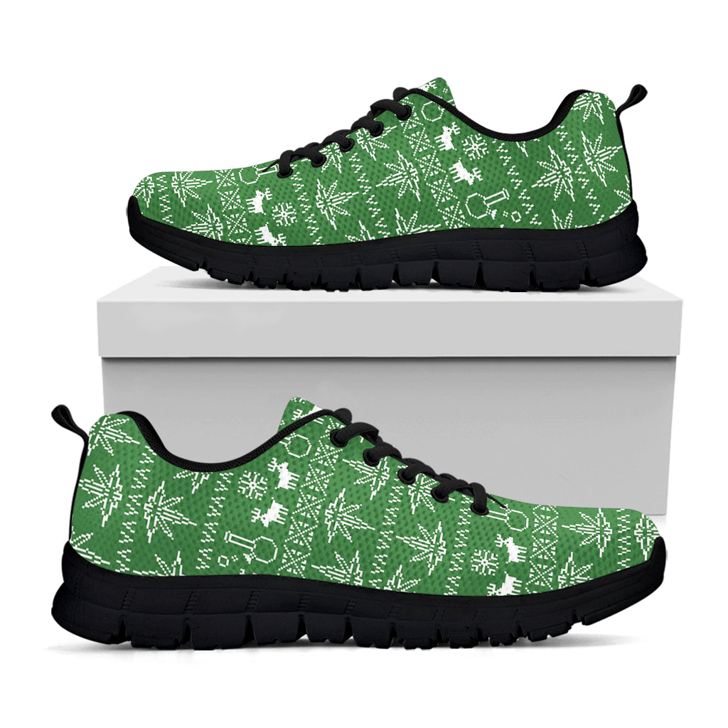 Christmas Pot Leaf Pattern Print Black Sneakers