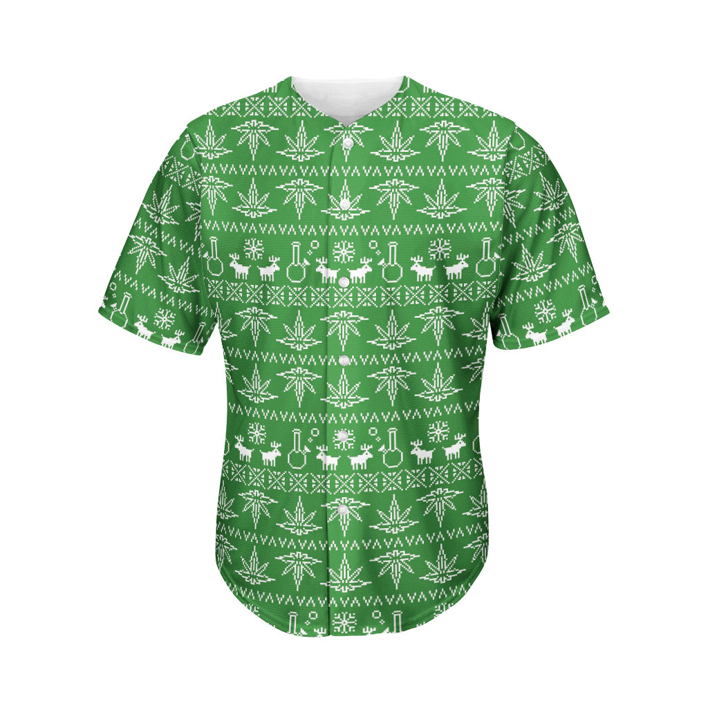 Christmas Pot Leaf Pattern Print Men's Baseball Jersey