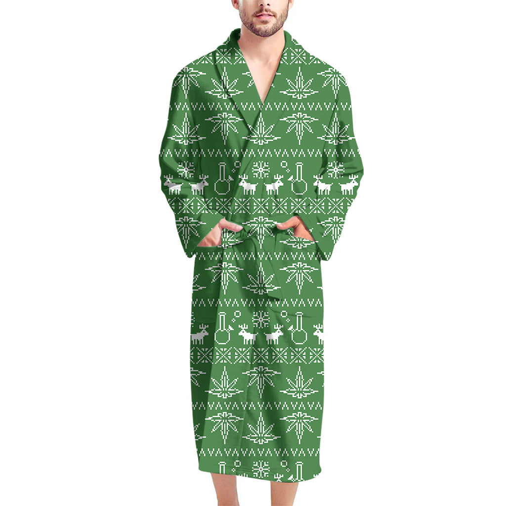 Christmas Pot Leaf Pattern Print Men's Bathrobe