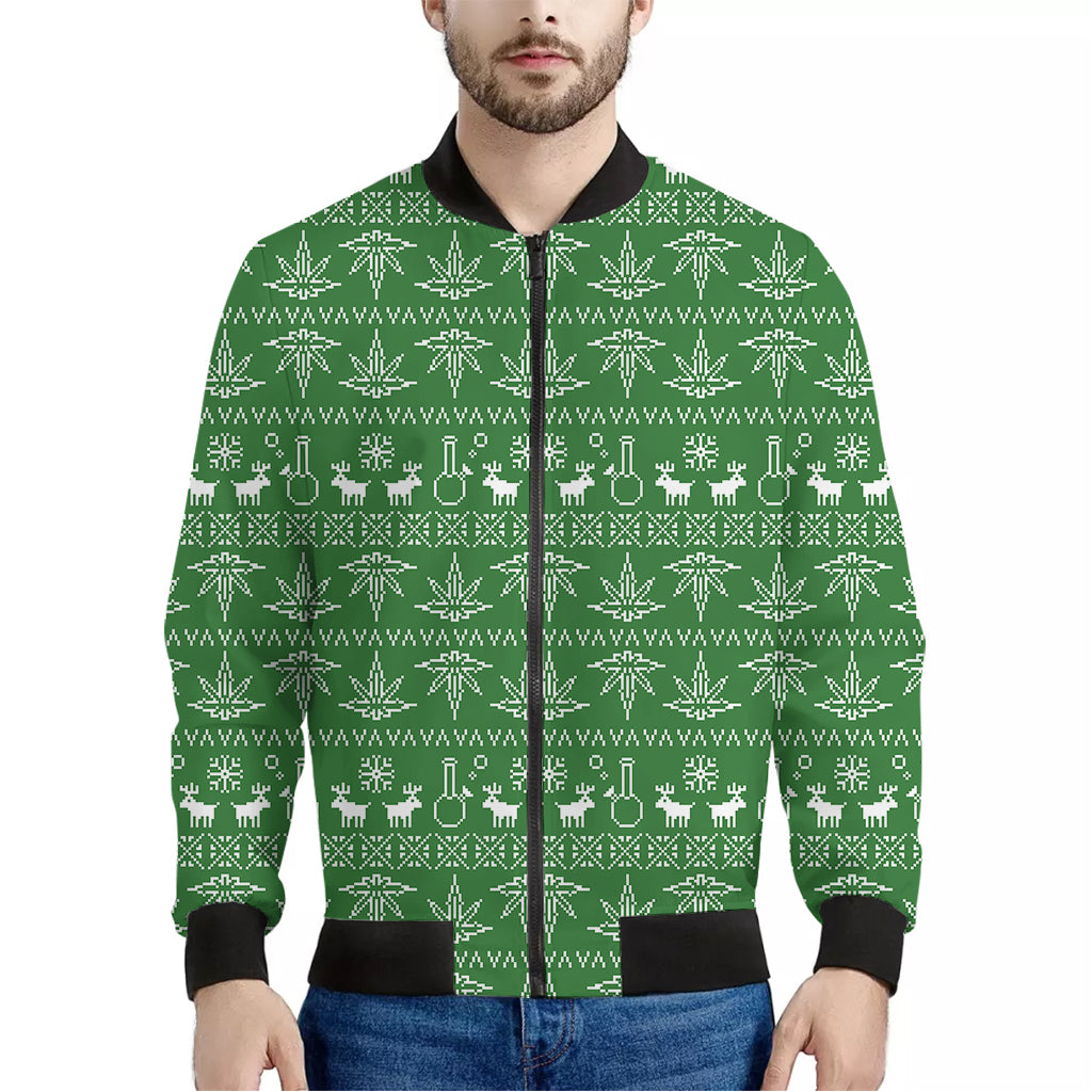 Christmas Pot Leaf Pattern Print Men's Bomber Jacket