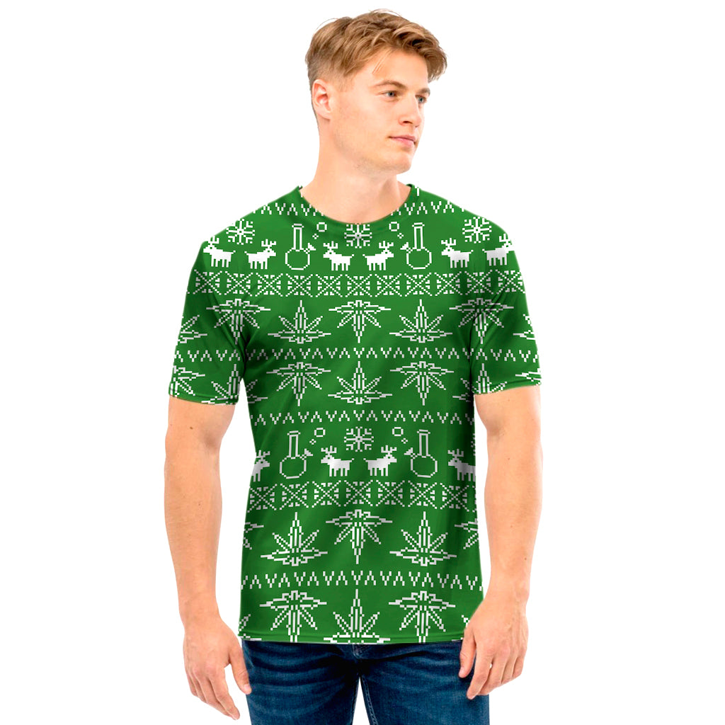 Christmas Pot Leaf Pattern Print Men's T-Shirt