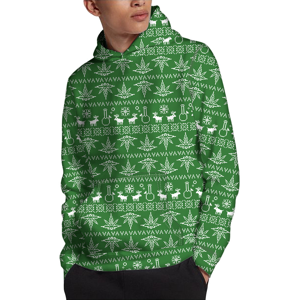 Christmas Pot Leaf Pattern Print Pullover Hoodie