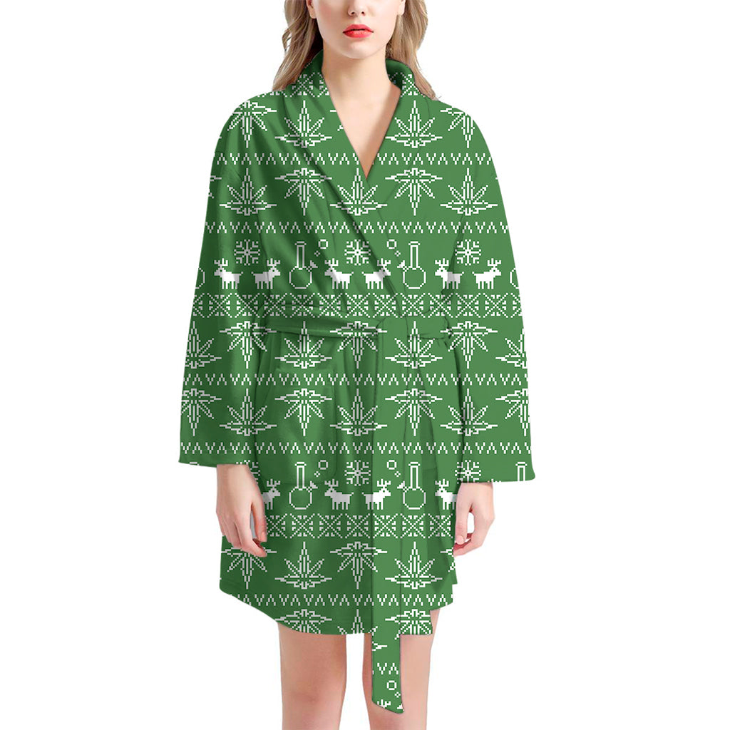 Christmas Pot Leaf Pattern Print Women's Bathrobe