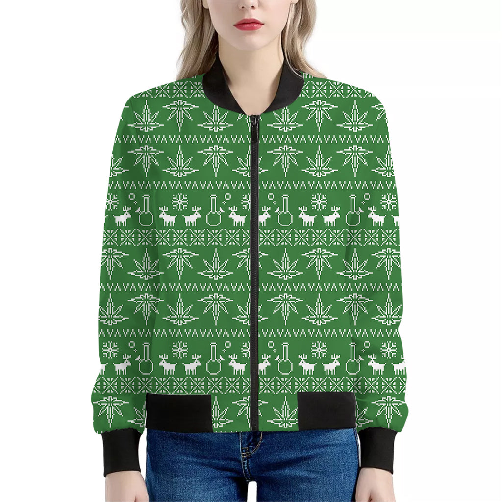 Christmas Pot Leaf Pattern Print Women's Bomber Jacket