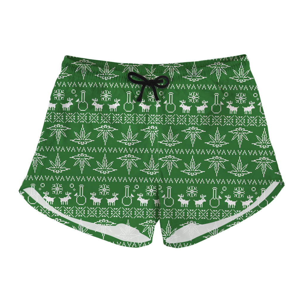 Christmas Pot Leaf Pattern Print Women's Shorts