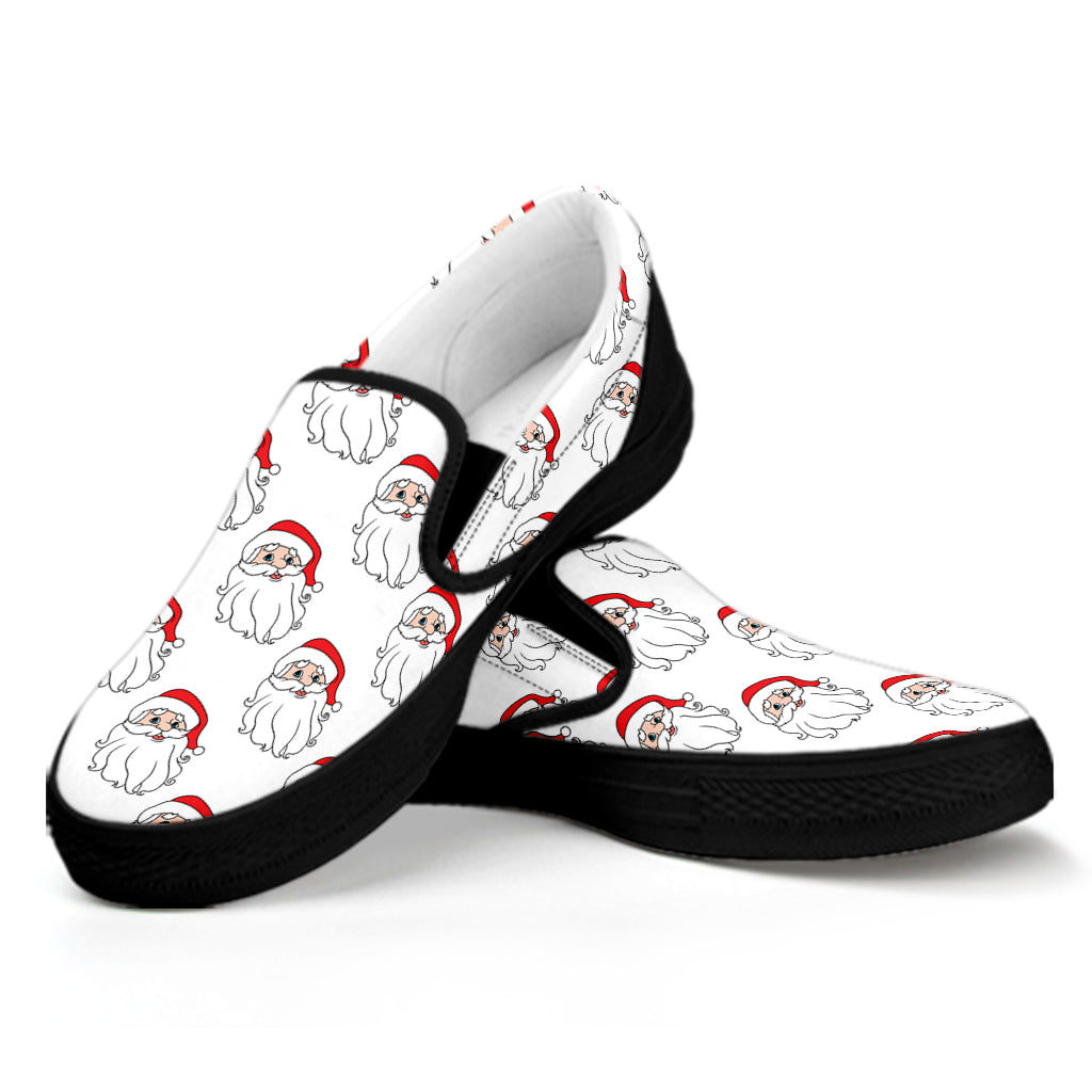 Christmas Santa Claus Pattern Print Black Slip On Shoes