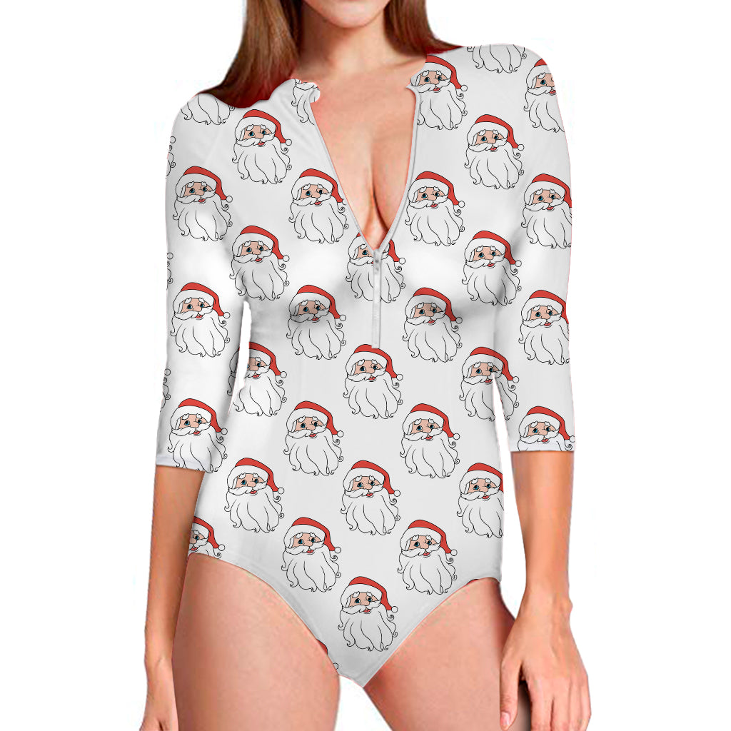 Christmas Santa Claus Pattern Print Long Sleeve One Piece Swimsuit