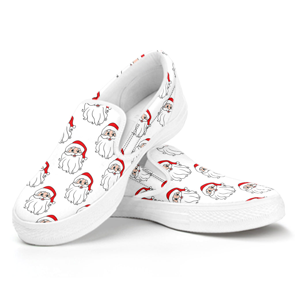 Christmas Santa Claus Pattern Print White Slip On Shoes