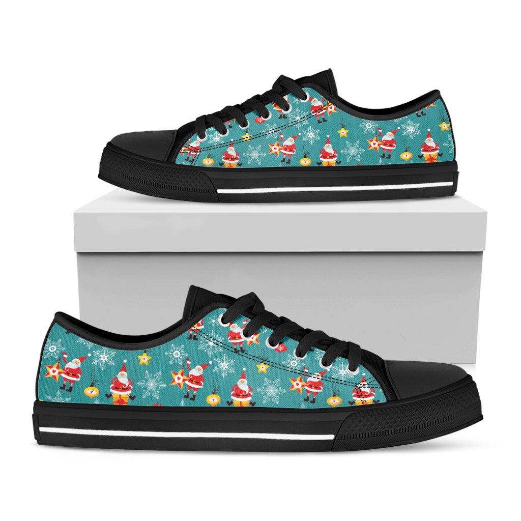 Christmas Santa Gift Pattern Print Black Low Top Shoes