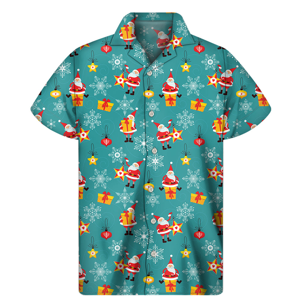 Christmas Santa Gift Pattern Print Men's Short Sleeve Shirt