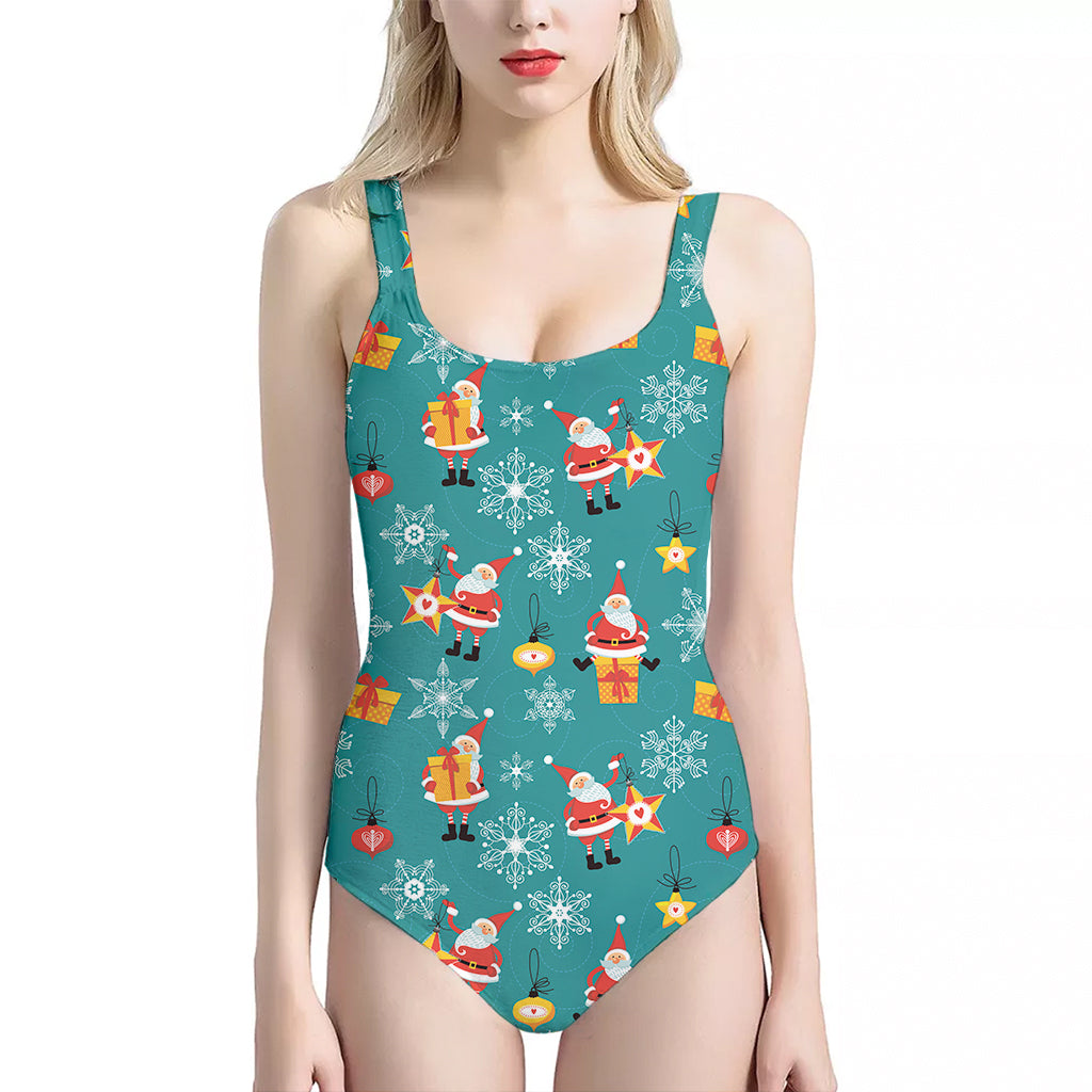 Christmas Santa Gift Pattern Print One Piece Halter Neck Swimsuit