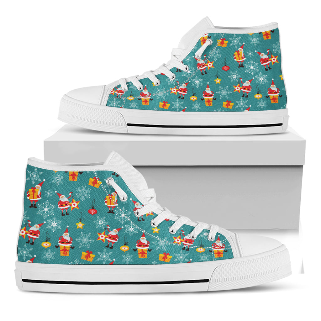 Christmas Santa Gift Pattern Print White High Top Shoes