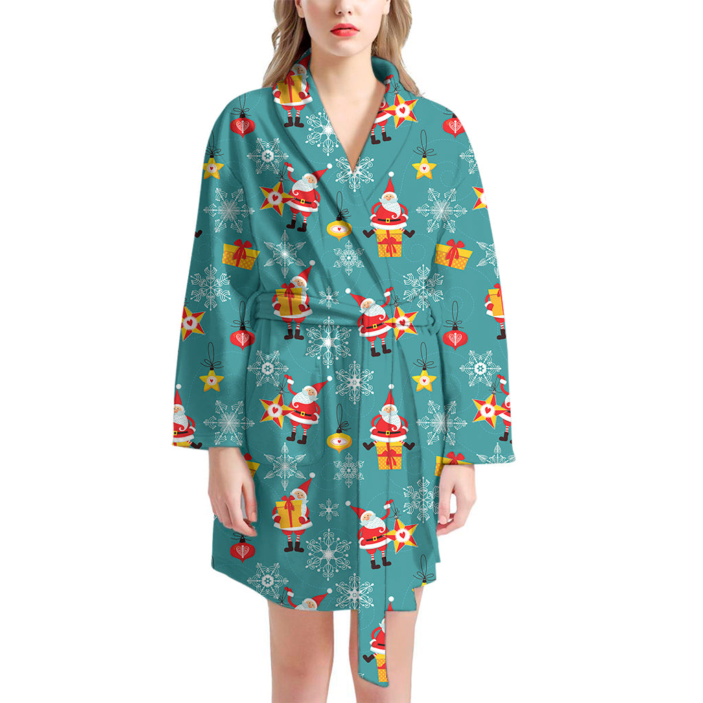 Christmas Santa Gift Pattern Print Women's Bathrobe