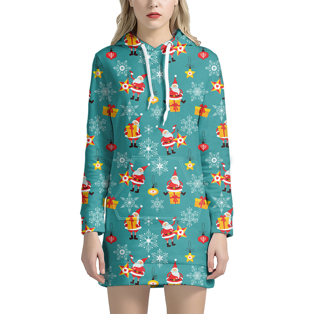 Christmas Santa Gift Pattern Print Women's Pullover Hoodie Dress