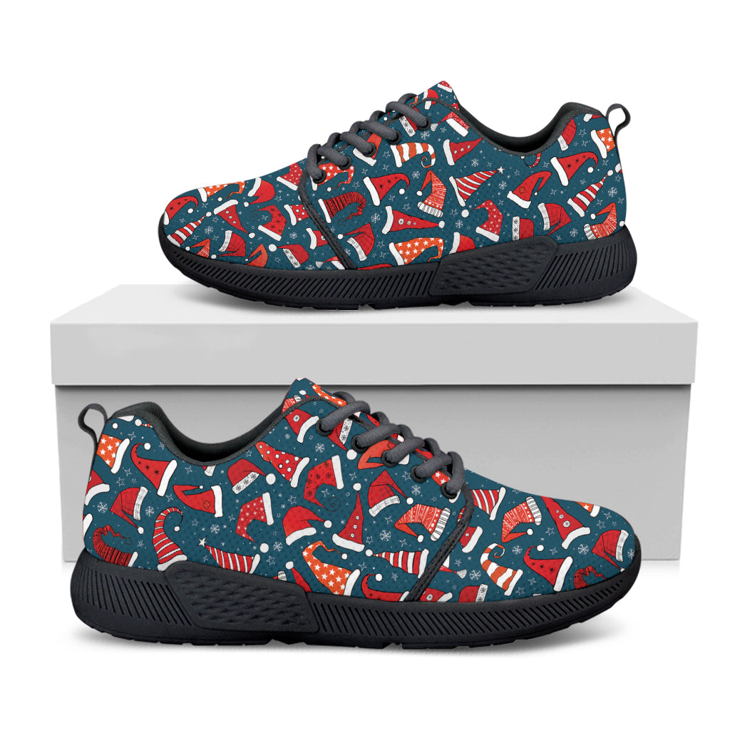 Christmas Santa Hats Pattern Print Black Athletic Shoes