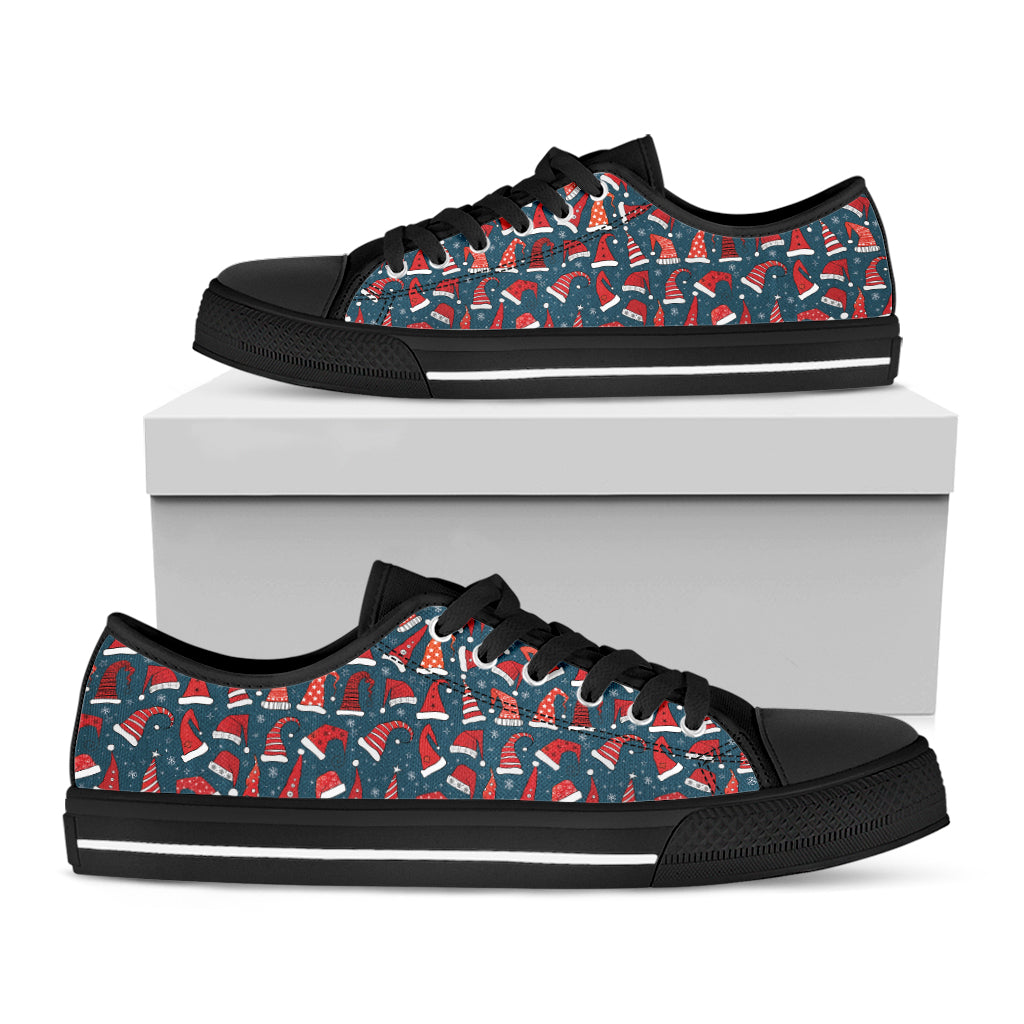 Christmas Santa Hats Pattern Print Black Low Top Shoes