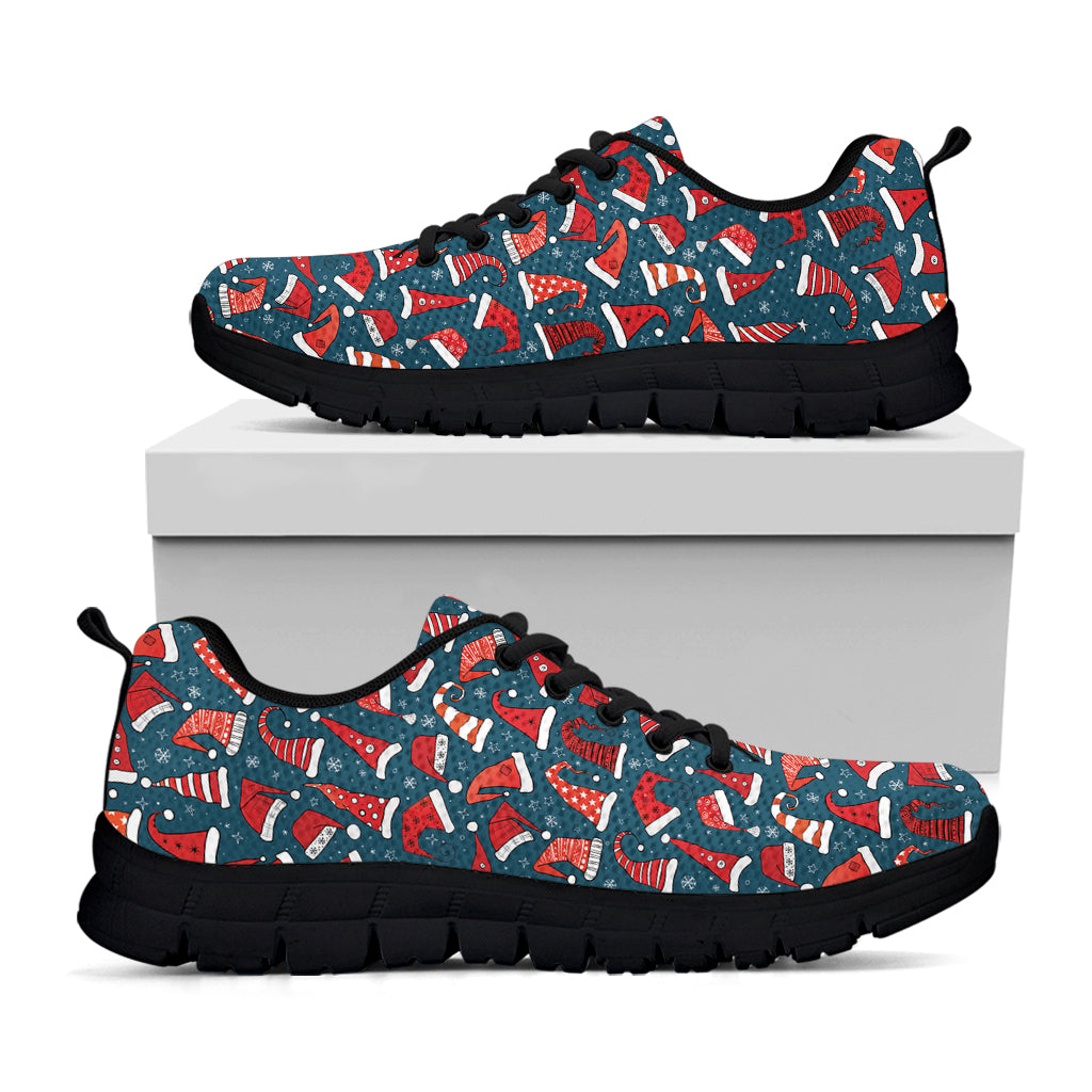 Christmas Santa Hats Pattern Print Black Sneakers