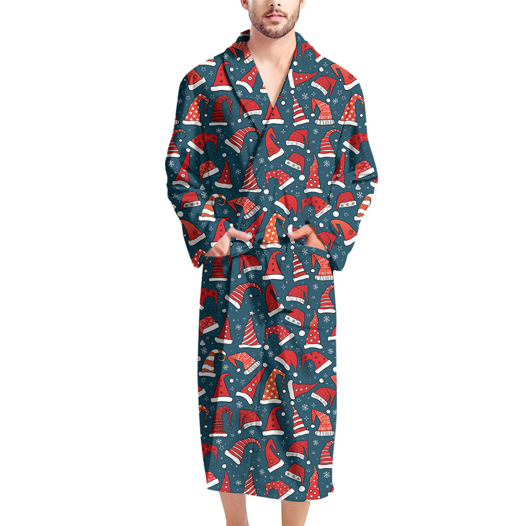 Christmas Santa Hats Pattern Print Men's Bathrobe