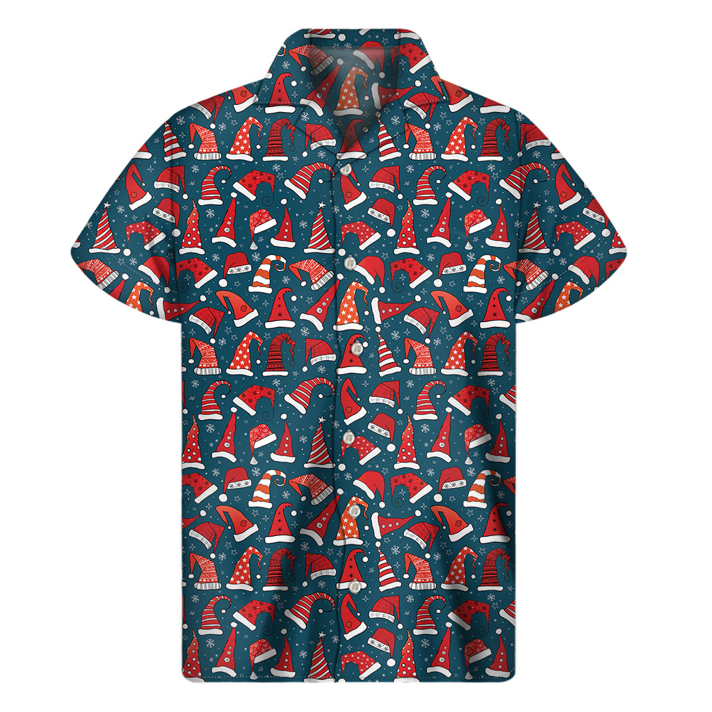 Christmas Santa Hats Pattern Print Men's Short Sleeve Shirt