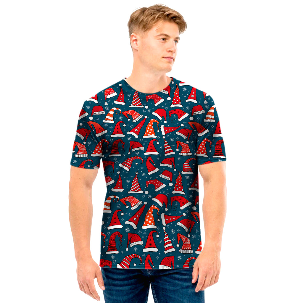 Christmas Santa Hats Pattern Print Men's T-Shirt