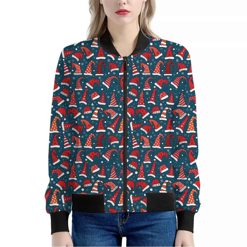 Christmas Santa Hats Pattern Print Women's Bomber Jacket