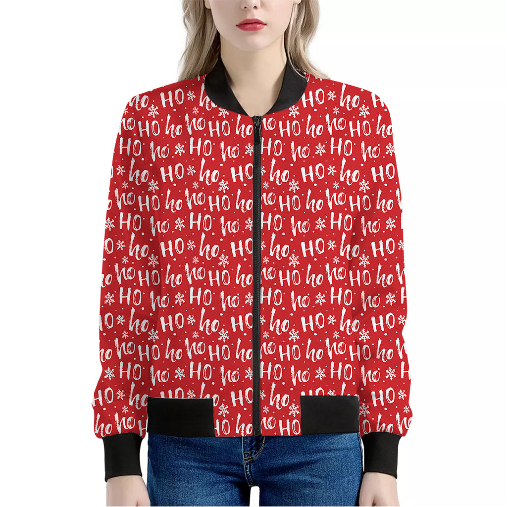 Christmas Santa Laugh Pattern Print Women's Bomber Jacket