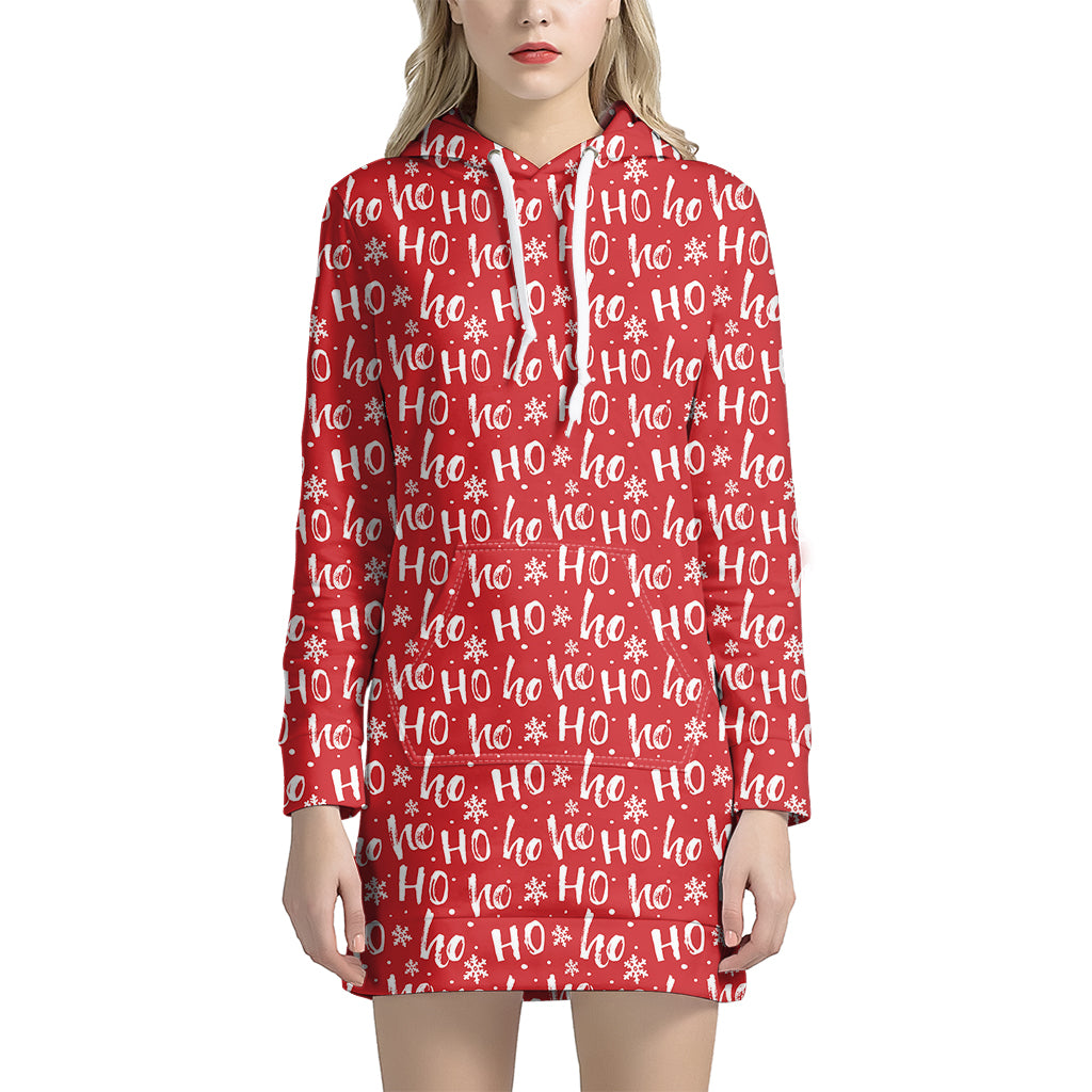 Christmas Santa Laugh Pattern Print Women's Pullover Hoodie Dress