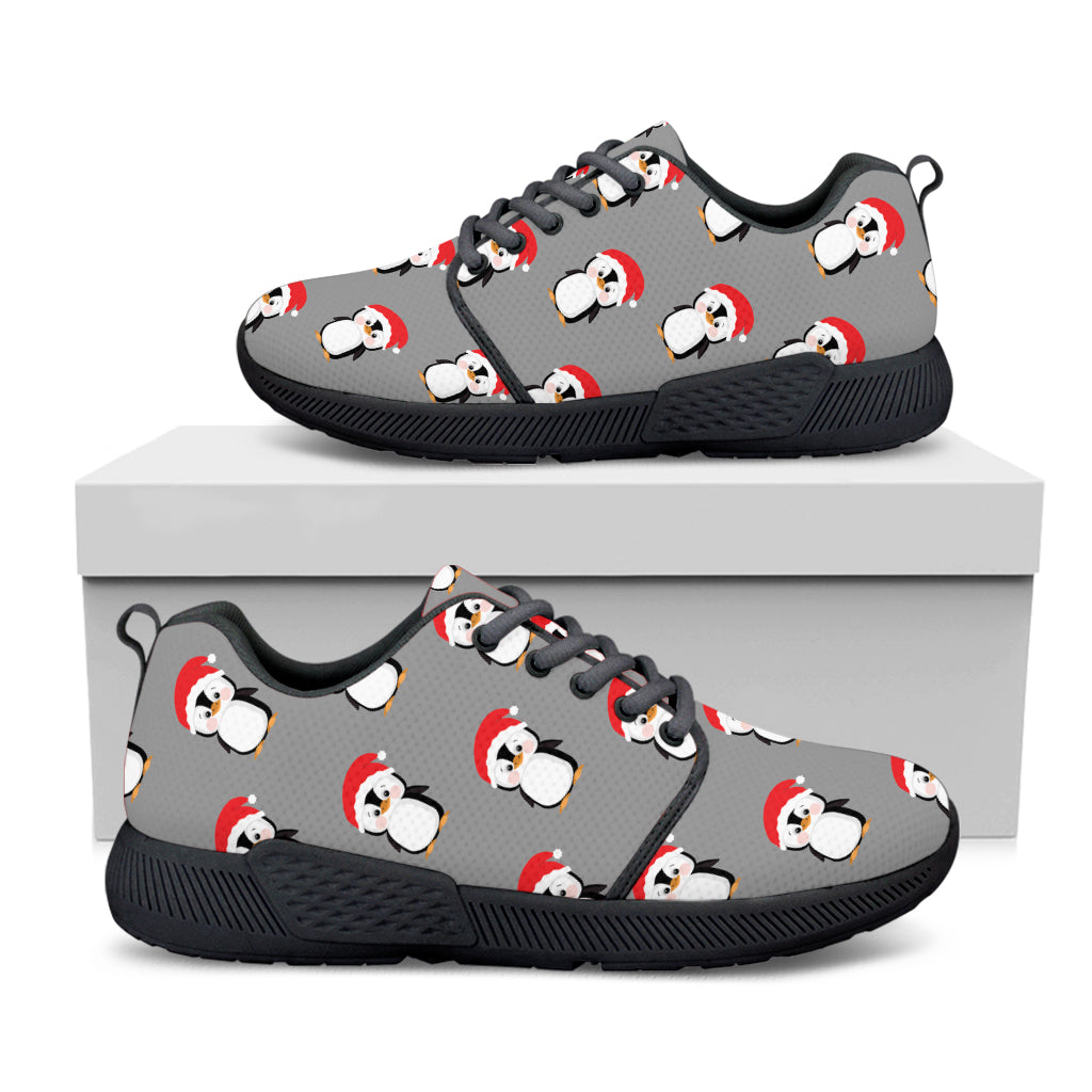 Christmas Santa Penguin Pattern Print Black Athletic Shoes