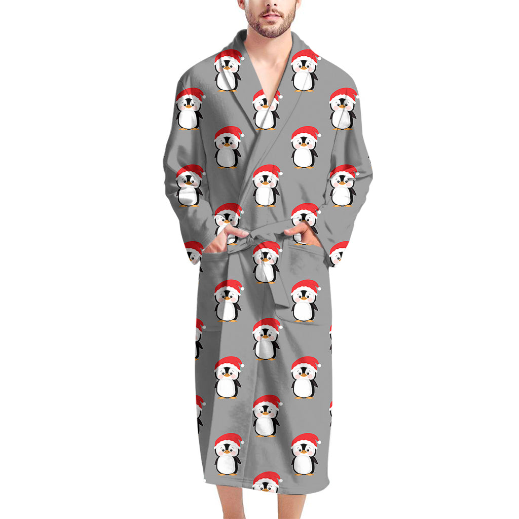 Christmas Santa Penguin Pattern Print Men's Bathrobe