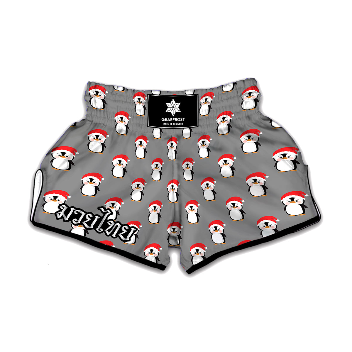 Christmas Santa Penguin Pattern Print Muay Thai Boxing Shorts