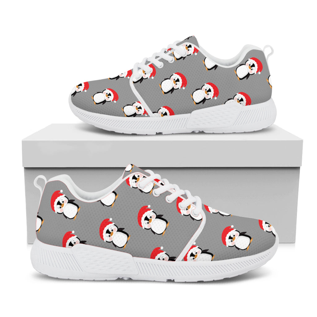 Christmas Santa Penguin Pattern Print White Athletic Shoes