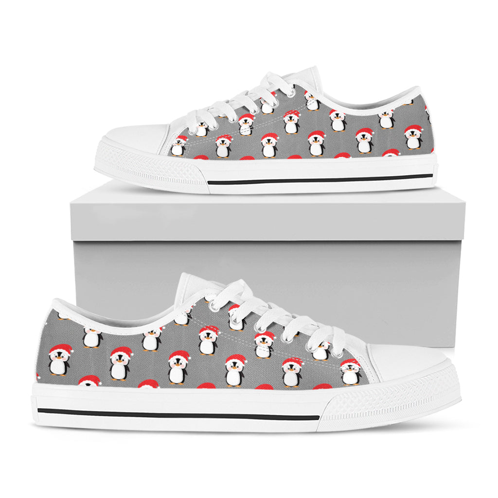 Christmas Santa Penguin Pattern Print White Low Top Shoes