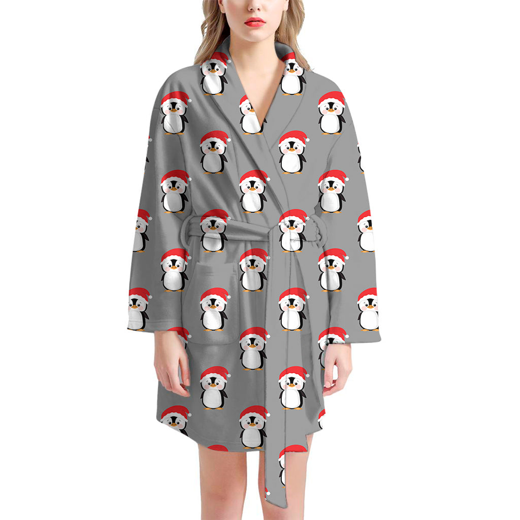 Christmas Santa Penguin Pattern Print Women's Bathrobe