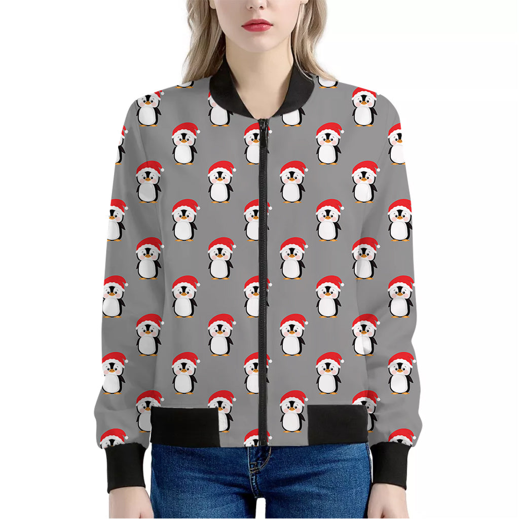 Christmas Santa Penguin Pattern Print Women's Bomber Jacket