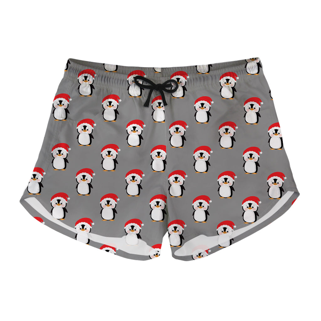 Christmas Santa Penguin Pattern Print Women's Shorts