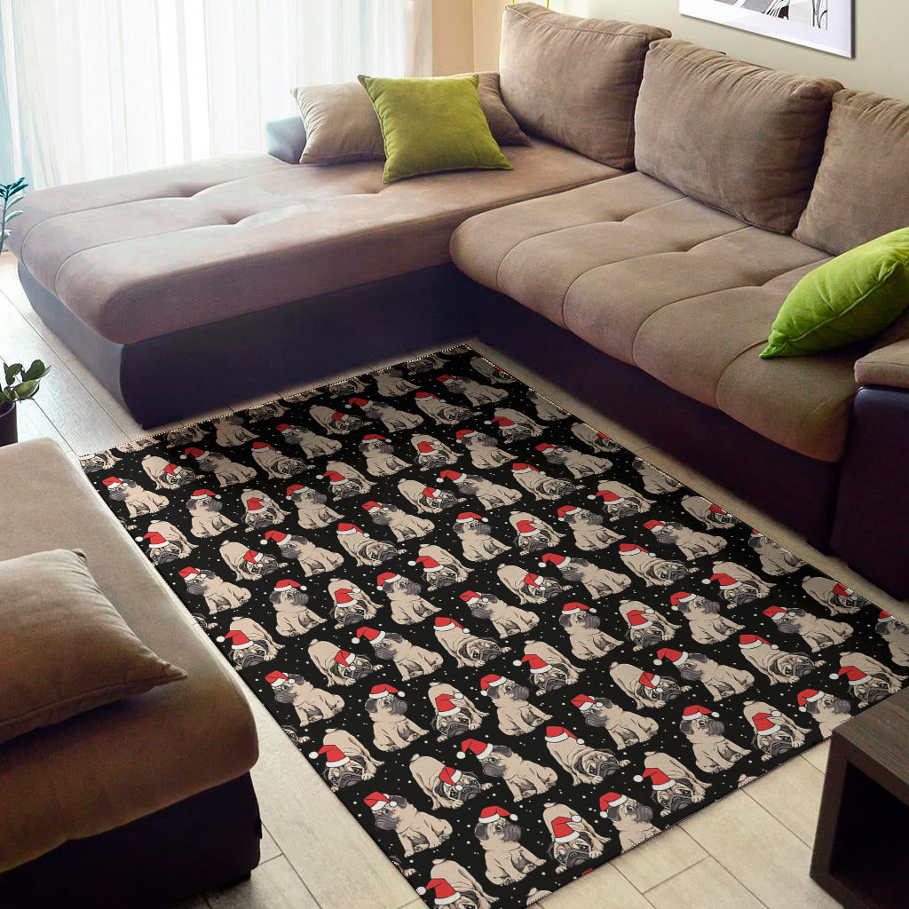 Christmas Santa Pug Pattern Print Area Rug