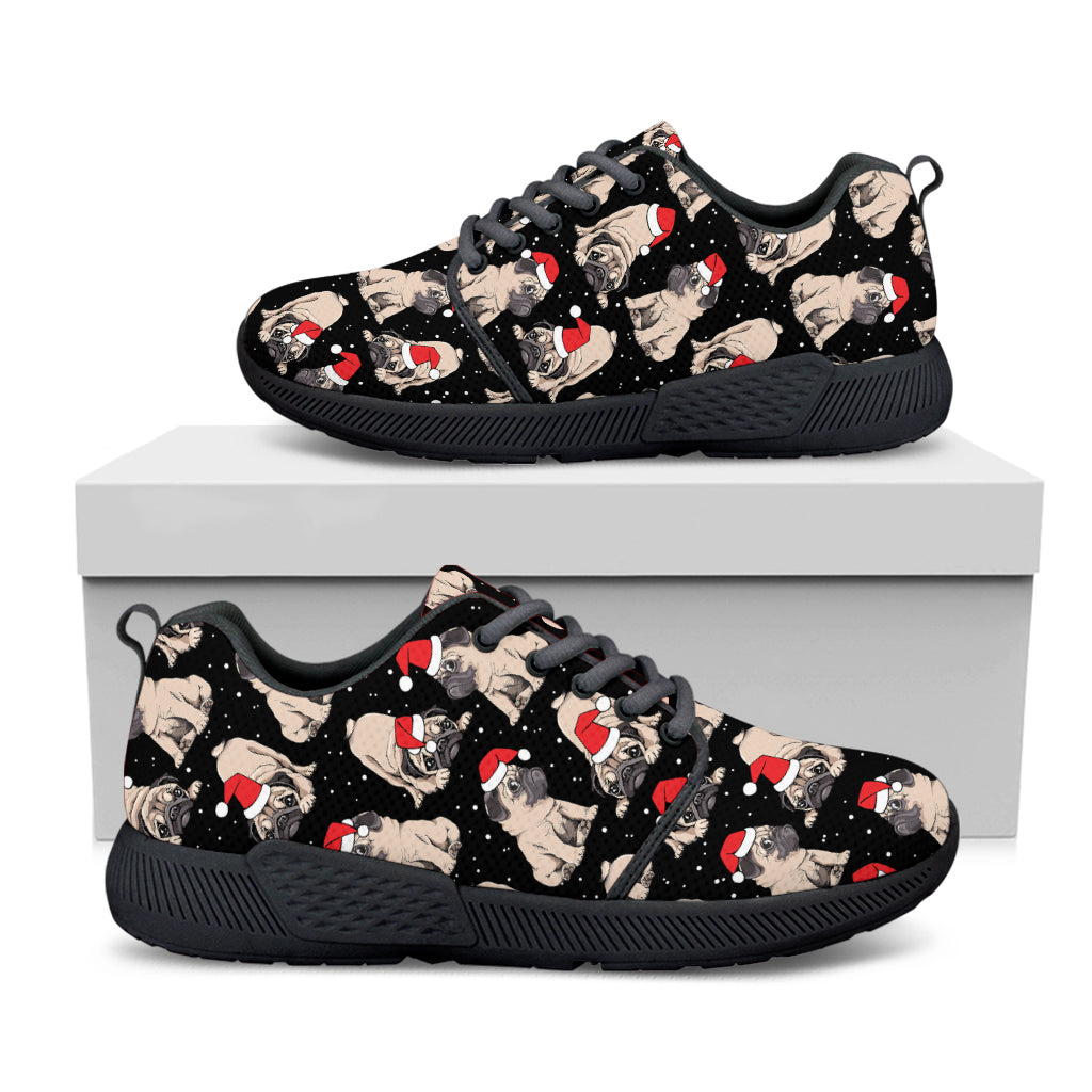 Christmas Santa Pug Pattern Print Black Athletic Shoes