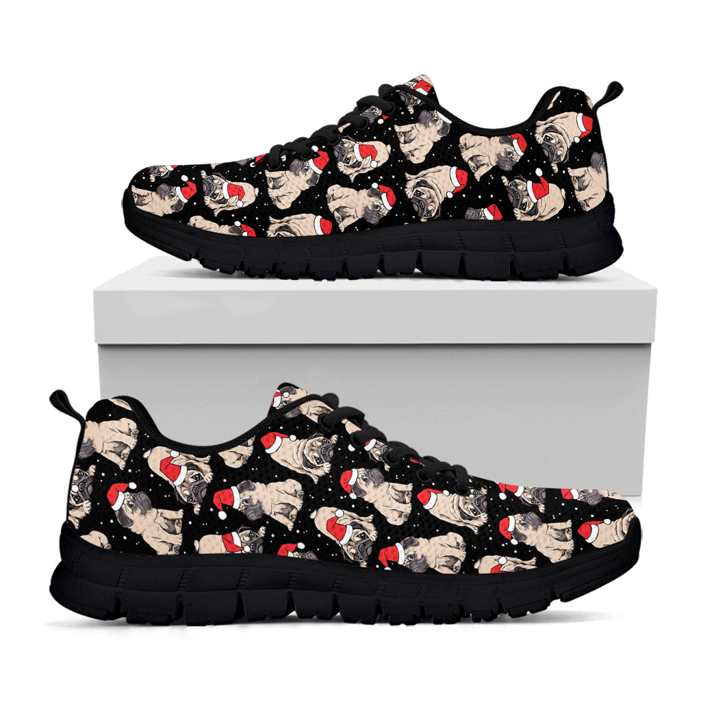 Christmas Santa Pug Pattern Print Black Sneakers