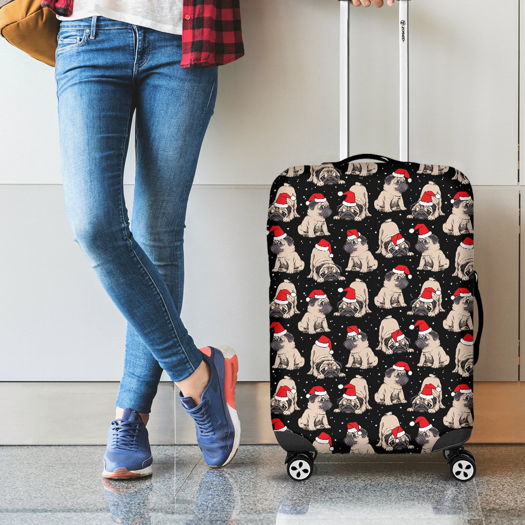 Christmas Santa Pug Pattern Print Luggage Cover