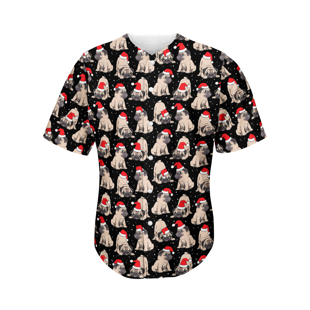 Christmas Santa Pug Pattern Print Men's Baseball Jersey